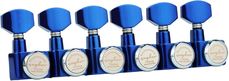 guyker 6 In-line Guitar Locking Tuners – 1:18 Lock String Tuning Key Pegs Machine Heads for Folk Classical Acoustic Electric Guitar - GK434, Blue Chrome - Image 2